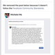 Screenshot notifying Michete that his post was deleted after being shared 2,000 times.